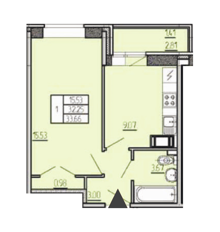 1-комнатная квартира 33.66 м², 3/17 эт., ЖК «Стороны Света»
